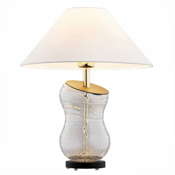 LAMPA STOŁOWA BIAŁO  ZŁOTA SZKLANA KRYSZTAŁOWA GLAMOUR Z ABAŻUREM DO SALONU NA KOMODĘ ARGON VENETO 8036