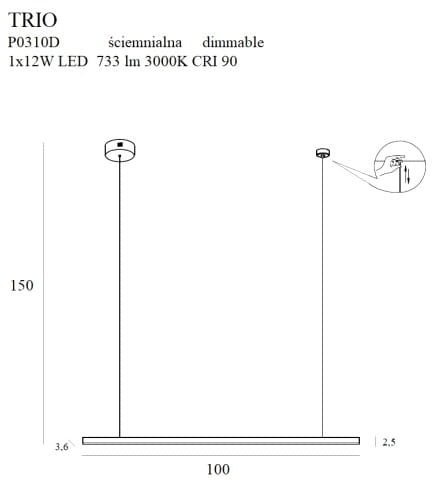 MAXLIGHT TRIO P0310D LAMPA WISZĄCA ŚCIEMNIALNA NOWOCZESNA DO SALONU 