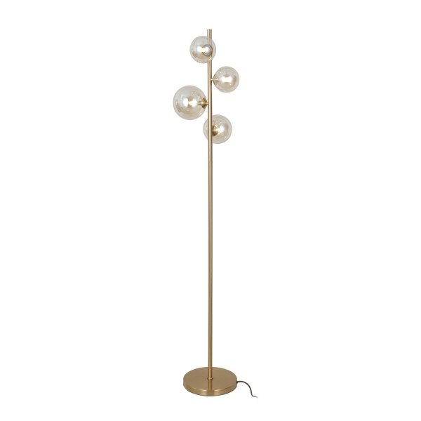 LAMPA PODŁOGOWA ZŁOTA KULE BURSZTYNOWE SZKLANE ITALUX CANELLO FL-406007-4-HBR