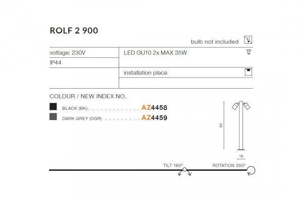 AZZARDO ROLF 2 900 AZ4459 LAMPA ZEWNĘTRZNA NA SŁUPKU SZARA DUŻA