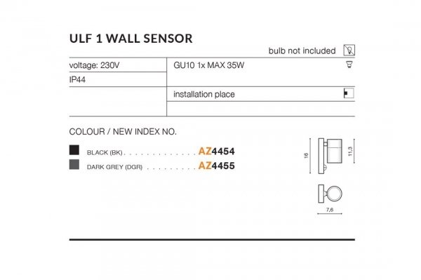 AZZARDO ULF 1 WALL SENSOR AZ4454 LAMPA NA ELEWACJĘ Z CZUJNIKIEM RUCHU 