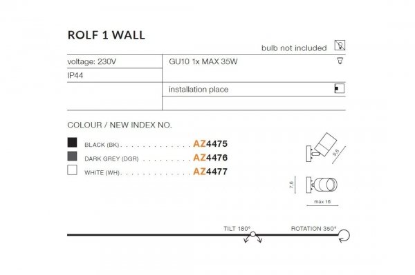 AZZARDO ROLF WALL AZ4477 KINKIET ZEWNĘTRZNY BIAŁY