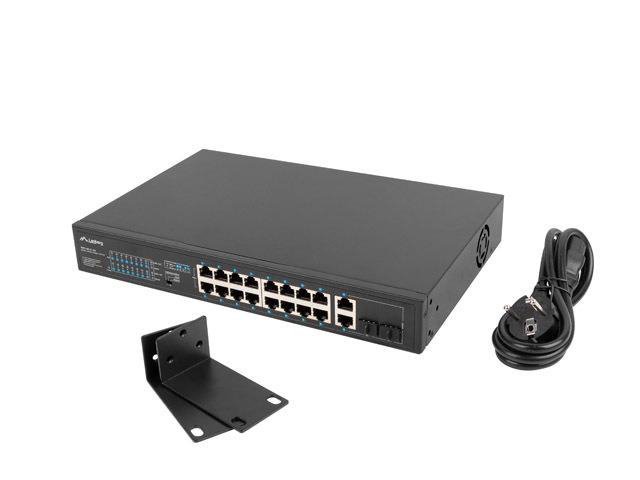 Switch niezarządzalny Lanberg 16x 100Mb PoE+/2x Combo Rack 19&quot; Gigabit Ethernet 150W