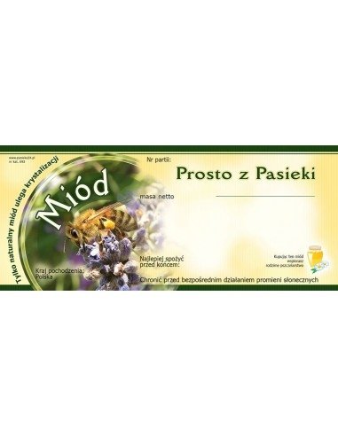 Paczka etykiet na miód &quot;Prosto z pasieki&quot; (100 szt)