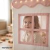 Domek składany XXL - namiot dla dzieci do zabawy, zamek z oknami, do pokoju i ogrodu, z lampkami LED - różowy