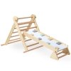 Drewniany, domowy plac zabaw dla dzieci - drabinka + ścianka wspinaczkowa + równoważnia do balansowania - trójkąt Piklera