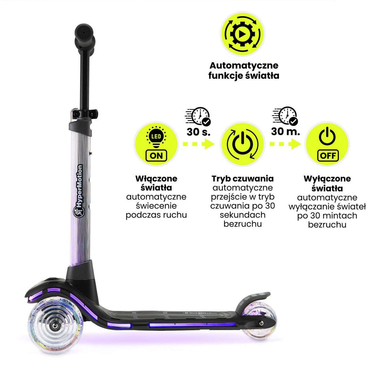 Hulajnoga balansowa HyperMotion BECKY - oświetlenie RGB LED, kolor czarny