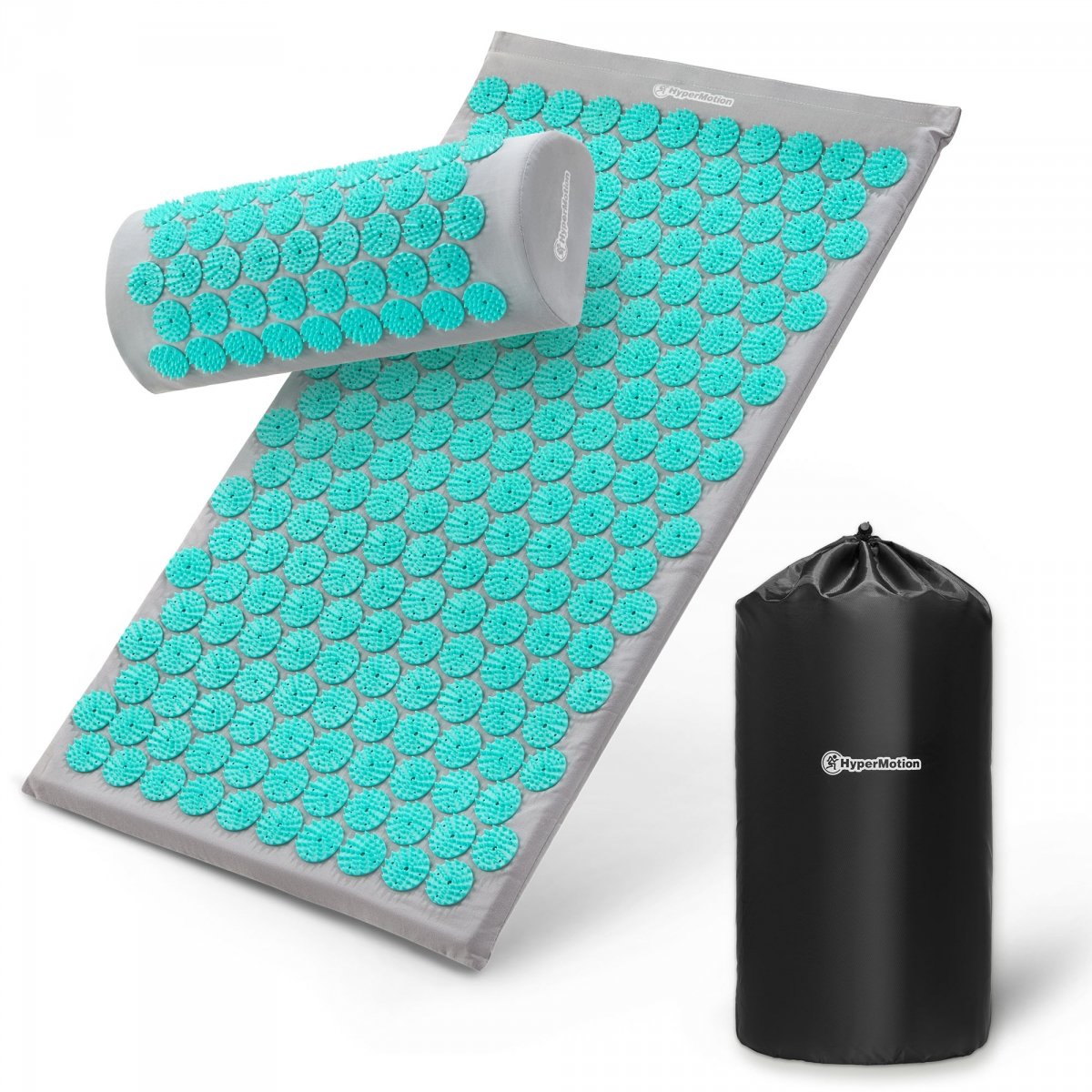 Mata do akupresury z poduszką i pokrowcem - 72 cm HyperMotion szaro-miętowa