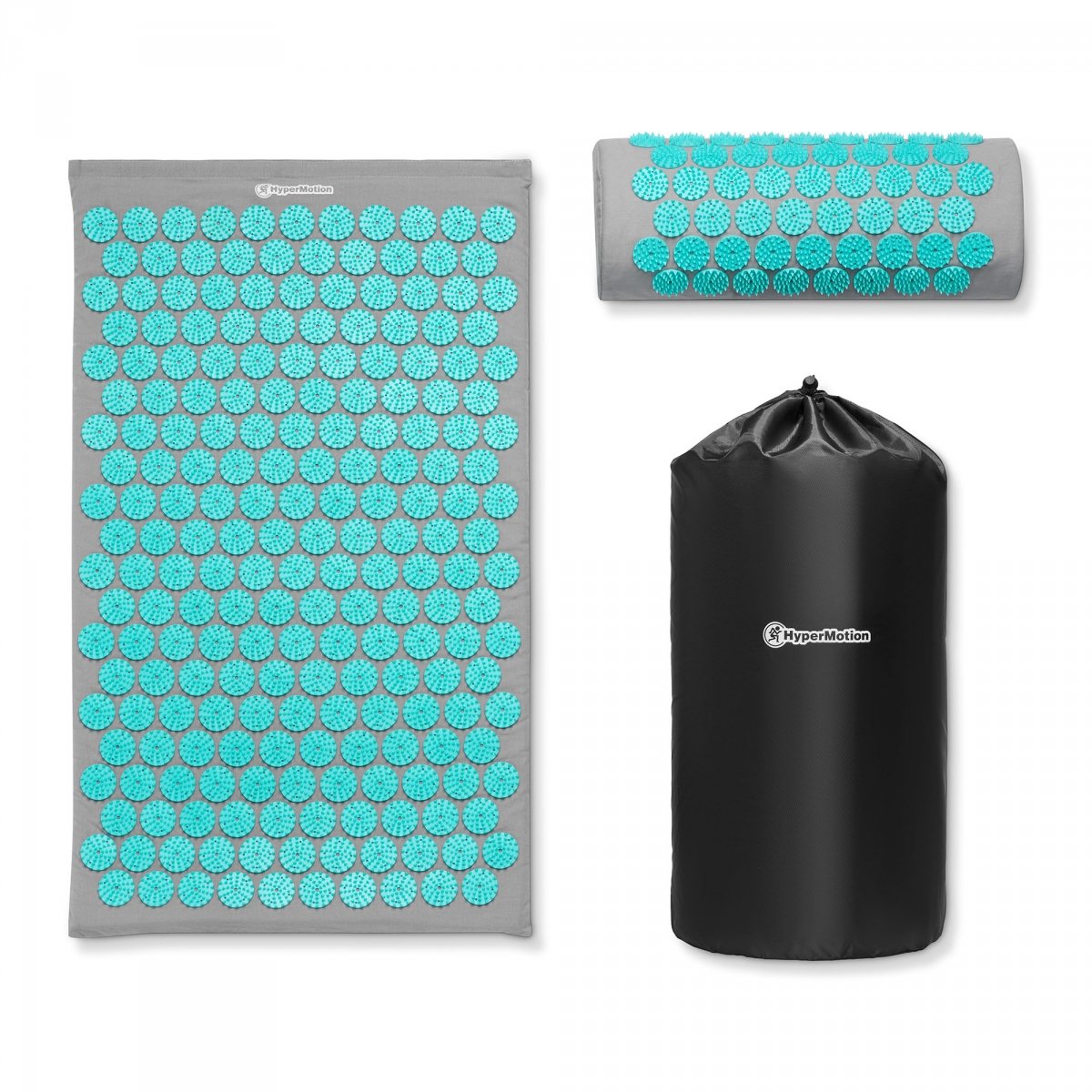 Mata do akupresury z poduszką i pokrowcem - 72 cm HyperMotion szaro-miętowa