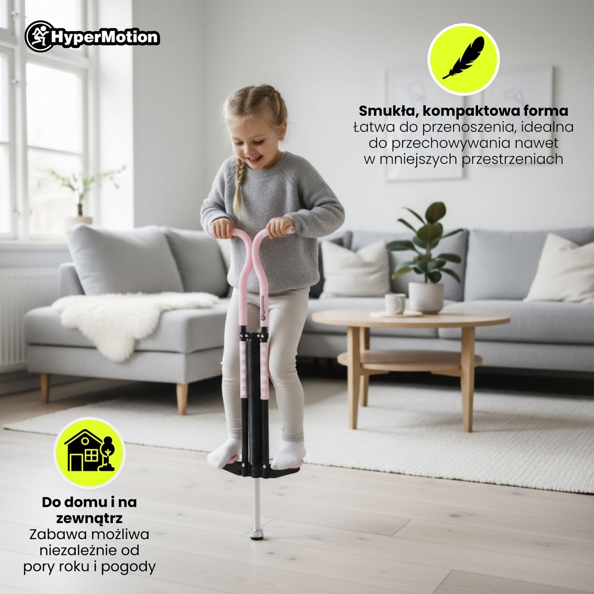 Skoczek sprężynowy typu POGO dla dzieci HyperMotion - kolor róźowy