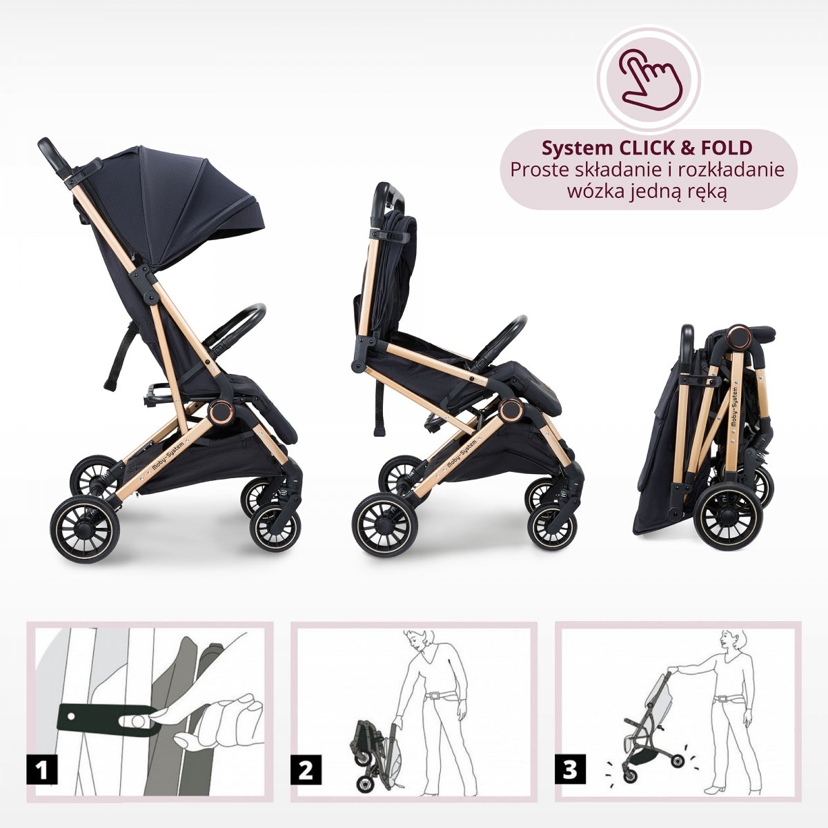 Wózek dziecięcy Spacerówka Moby-System LENA GOLD PRO z funkcją WALIZKI