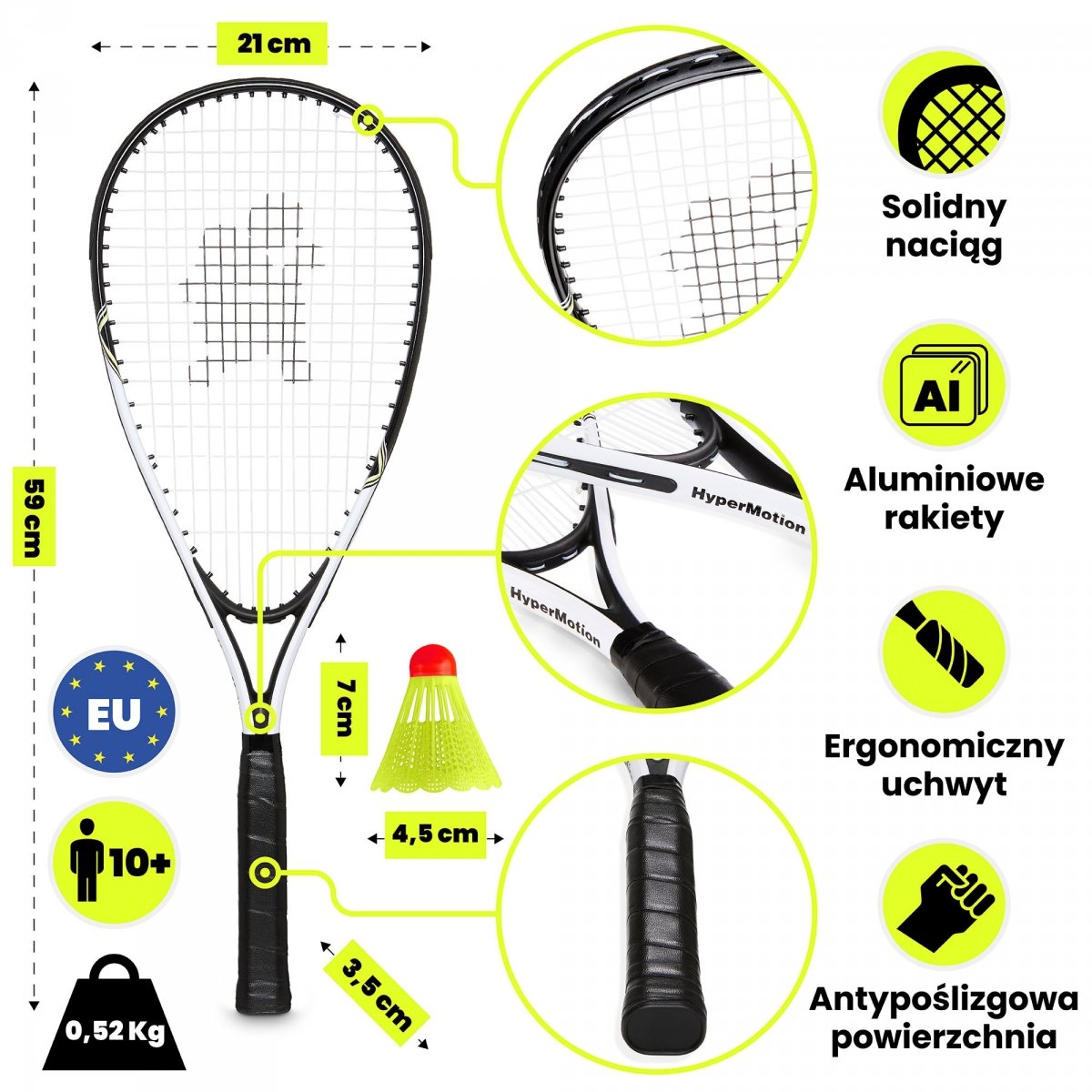 Speed Badminton Zestaw do Gry Hypermotion – 2 Rakiety, 5 Speed Lotek, Torba Transportowa, Crossminton