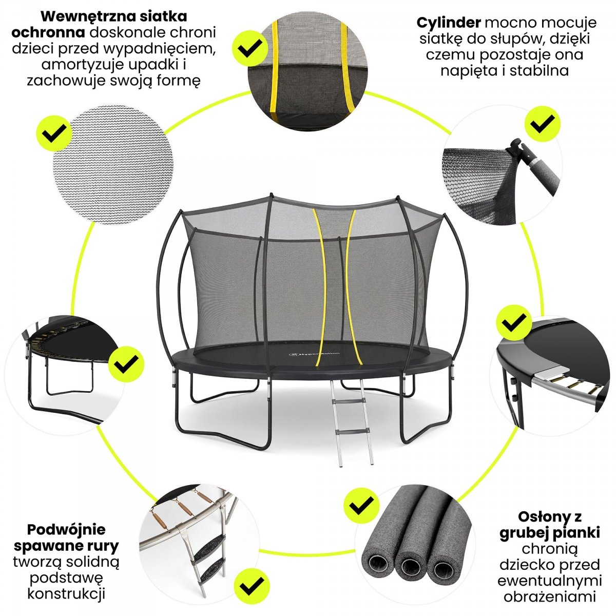 Trampolina ogrodowa XXL dla dzieci HyperMotion - 366 cm 12FT 2 - z drabinką i siatką wewnętrzną - do ogrodu
