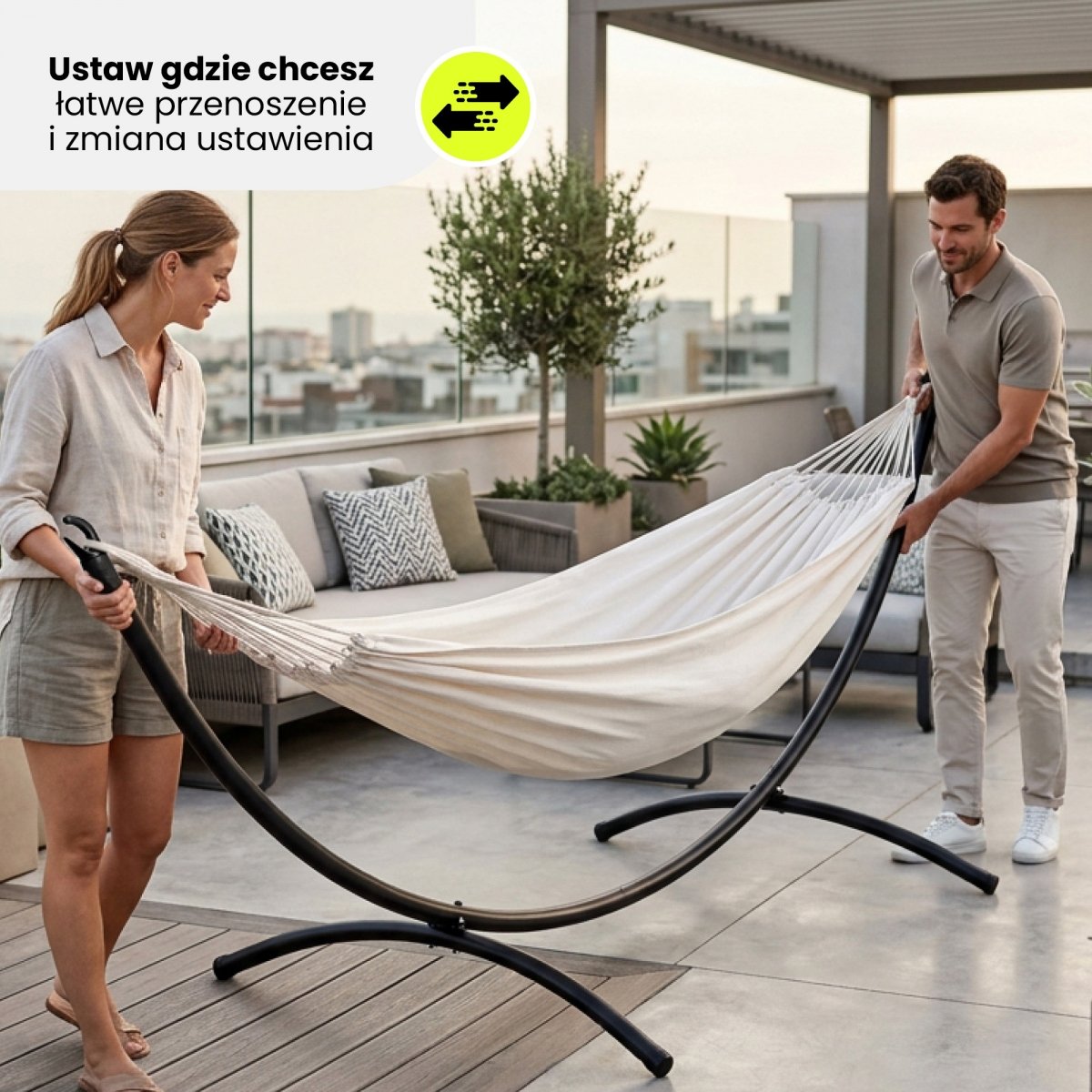 Stelaż do hamaka metalowy, solidny stojak na hamak ogrodowy - łukowy