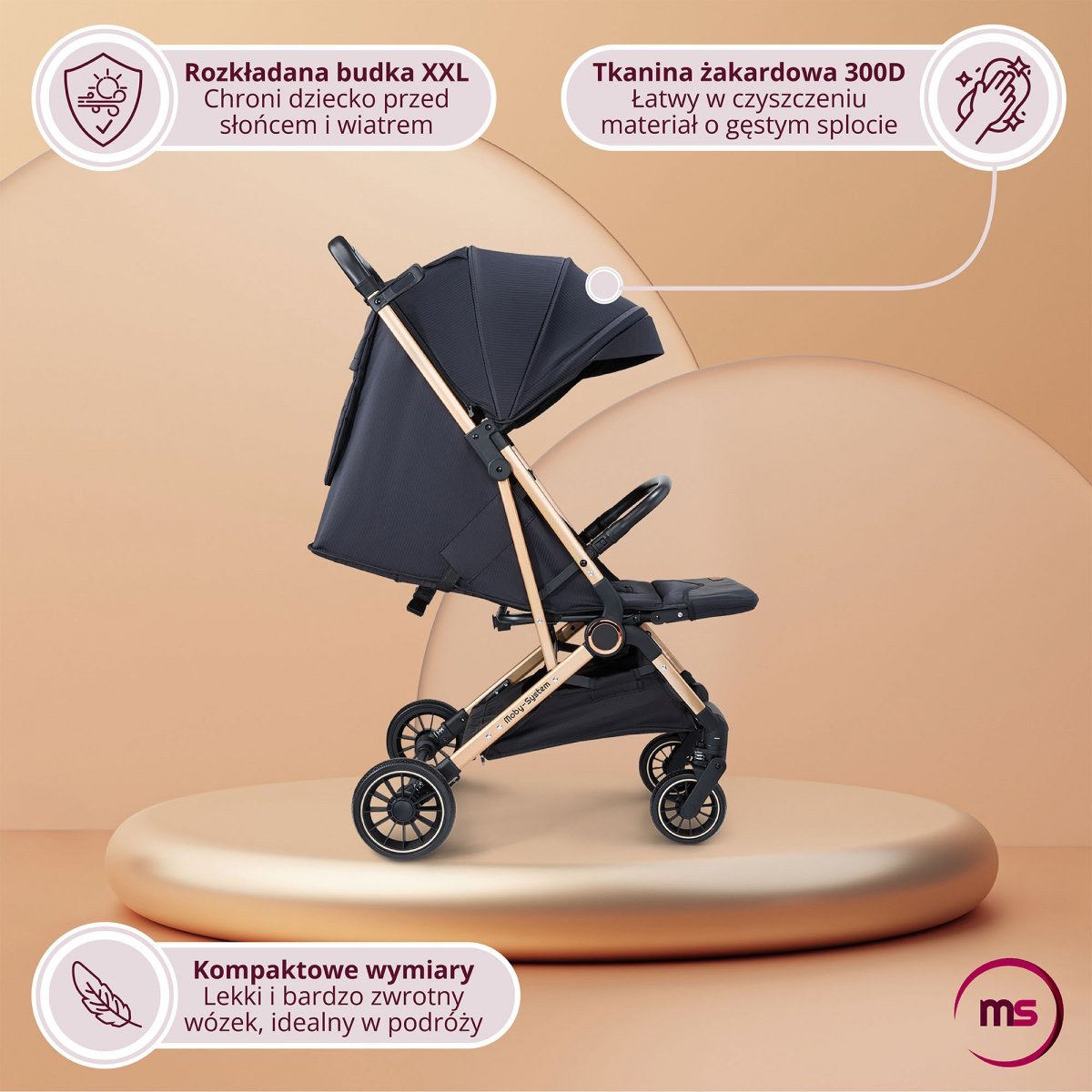 Wózek dziecięcy Spacerówka Moby-System LENA GOLD PRO z funkcją WALIZKI