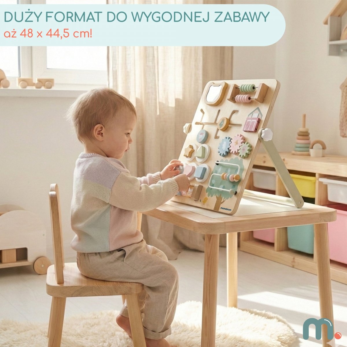 Drewniana Tablica Manipulacyjna Montessori 8 w 1 ze stojakiem Sensoryczna, Edukacyjna - Farma