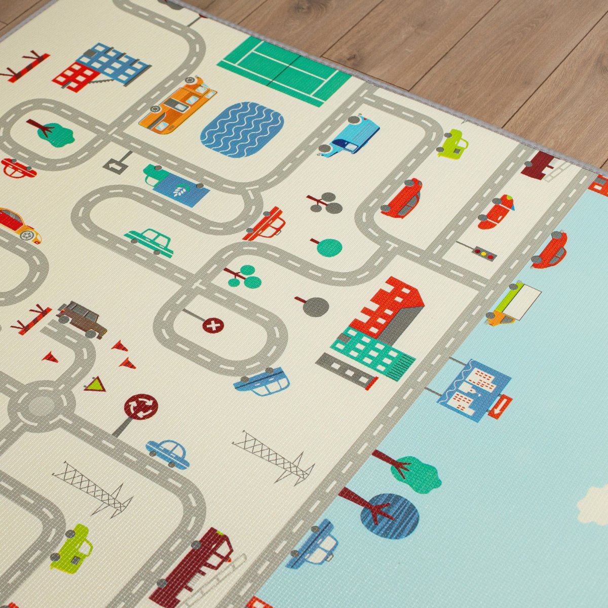 Dwustronna mata piankowa XXL - 180 x 150 x 2 cm - najgrubsza - rulon (droga i zygzaki)