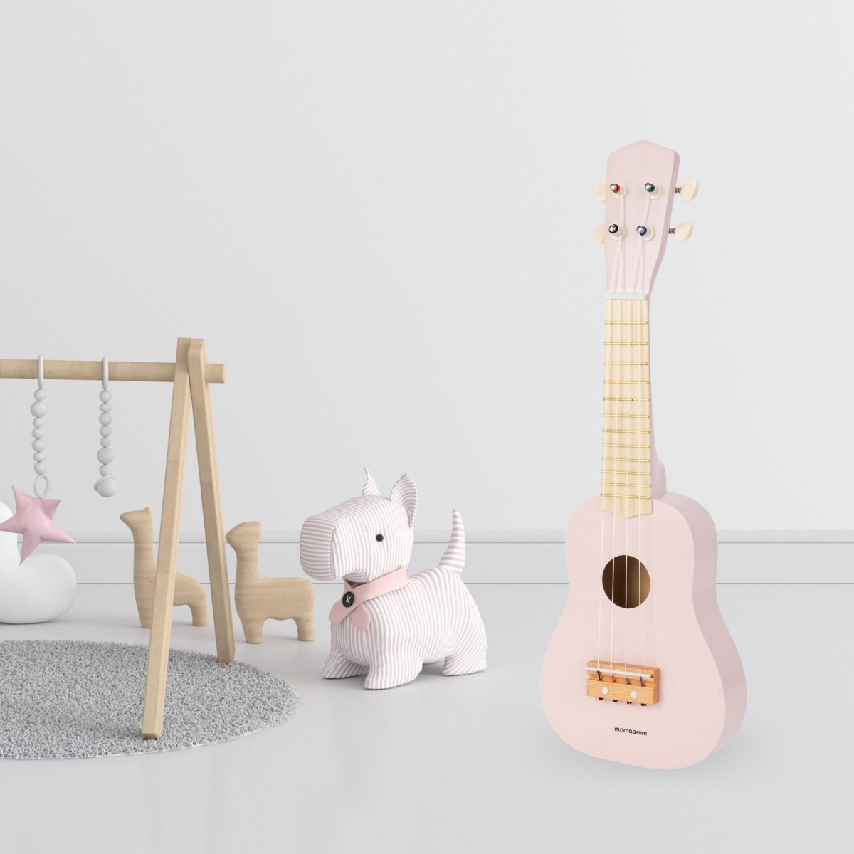 Drewniana gitara dla dzieci - ukulele - kolor różowy