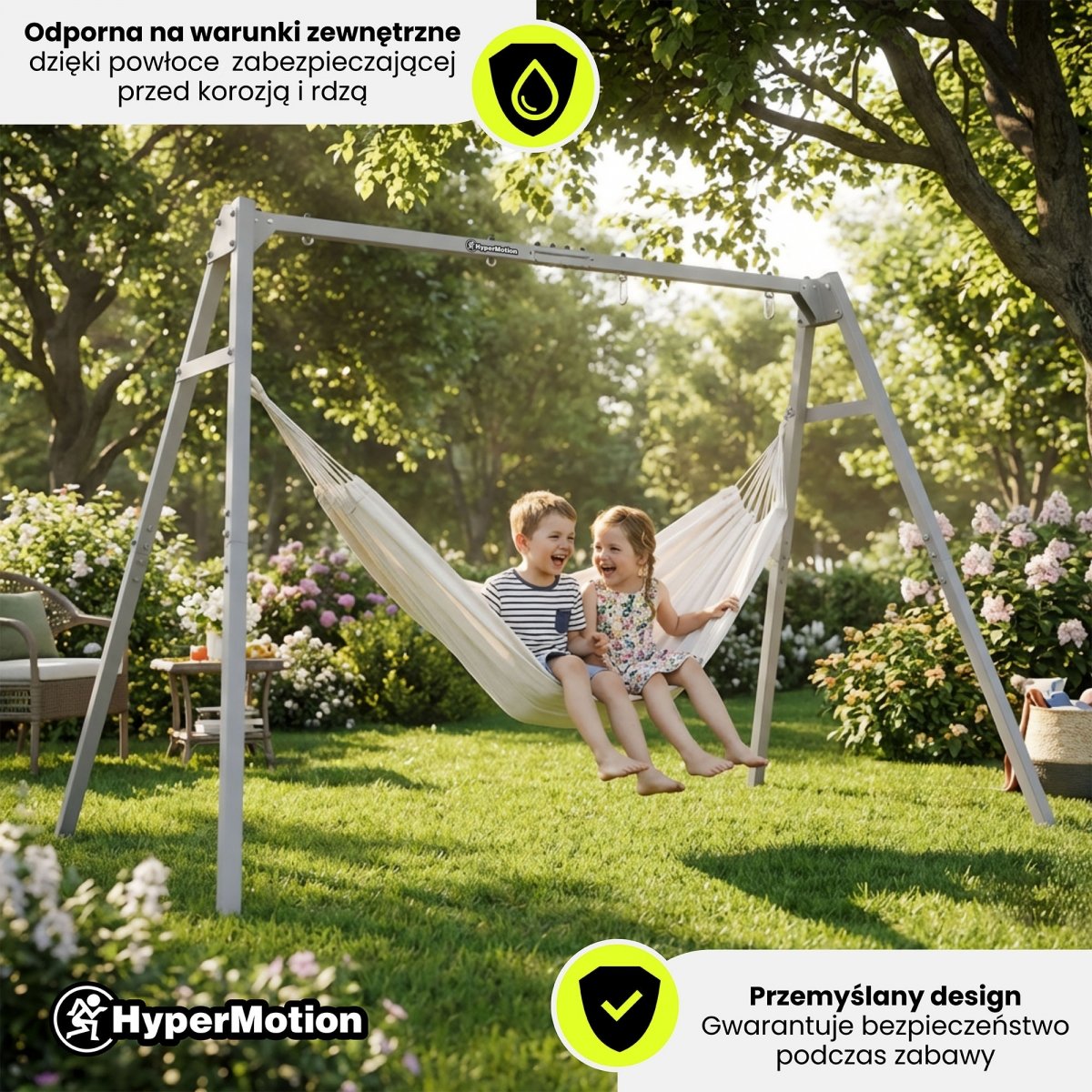 Huśtawka ogrodowa 3w1 z akcesoriami HyperMotion – bocianie gniazdo, huśtawka i hamak