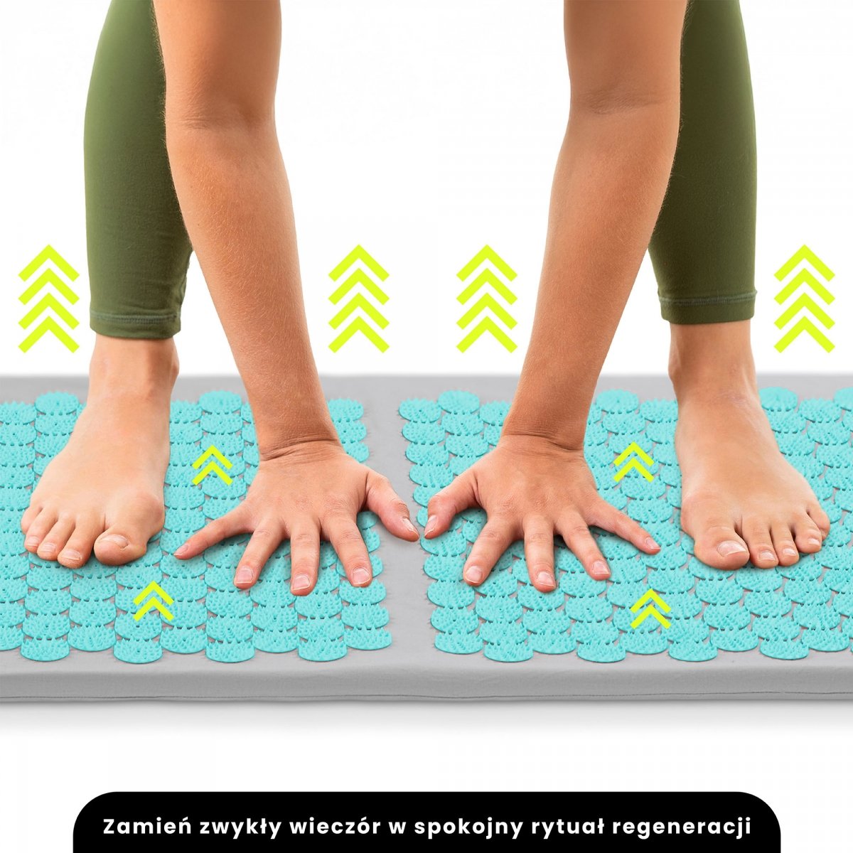 Duża mata do akupresury z poduszką i pokrowcem - 130 cm HyperMotion szaro-miętowa
