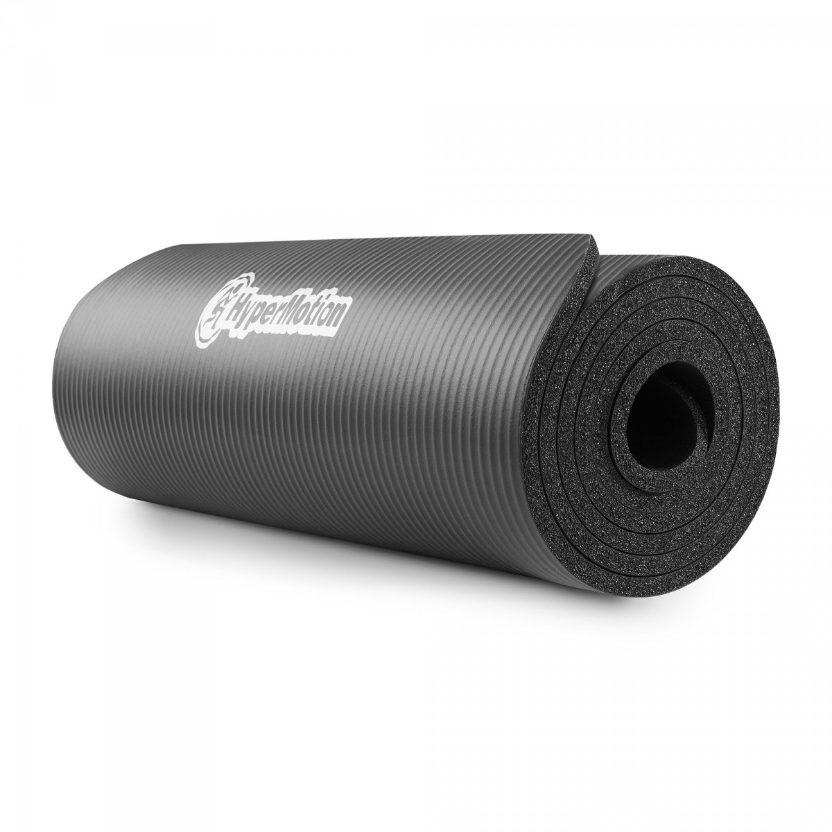 Mata do ćwiczeń fitness i jogi NBR z wielofunkcyjnym paskiem do ćwiczeń i przenoszenia - 183 x 61 x 0,8 cm HyperMotion - kolor czarny