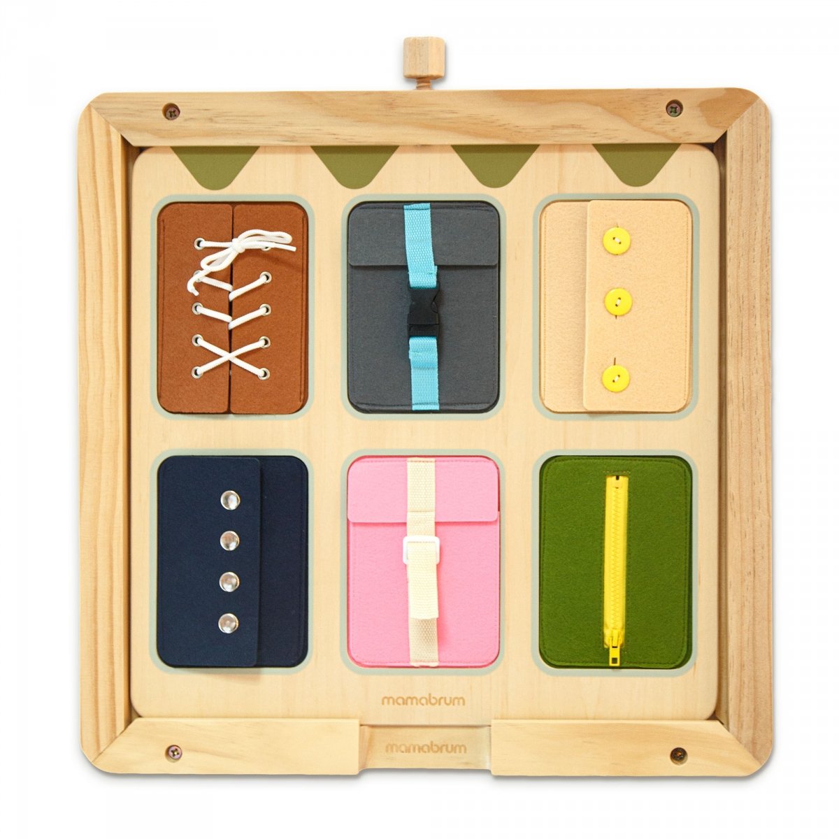 Drewniana tablica manipulacyjna Montessori – Sensoryczna Nauka samodzielności - sznurówki, klamry, guziki, zatrzaski, suwak