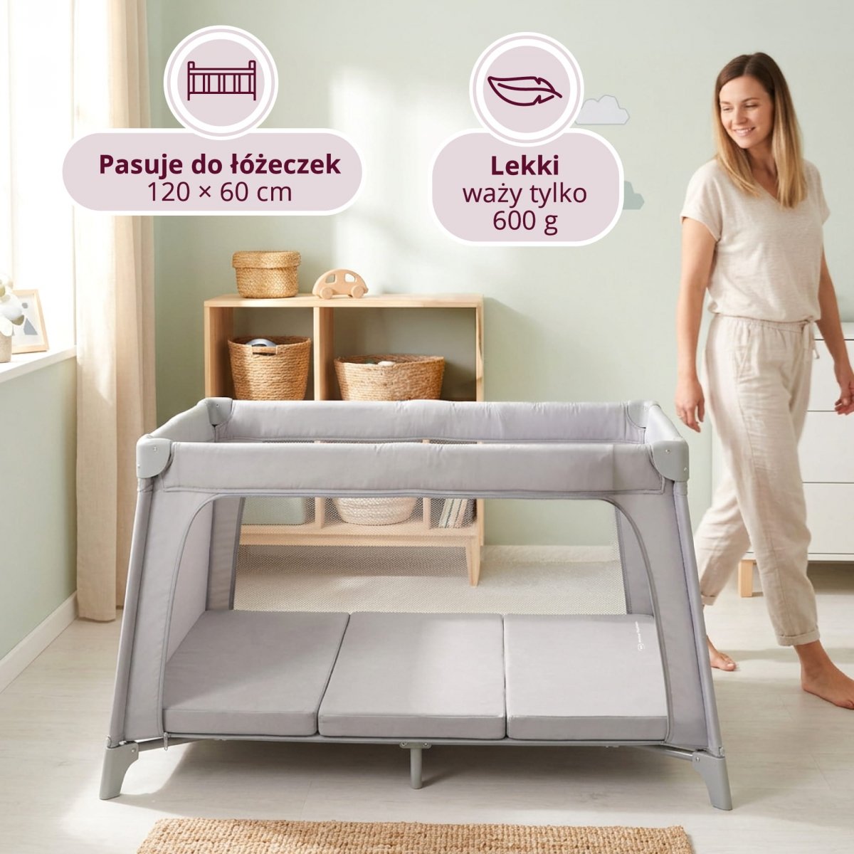 Składany materacyk do łóżeczka turystycznego i kojca 120 x 60 cm, szary