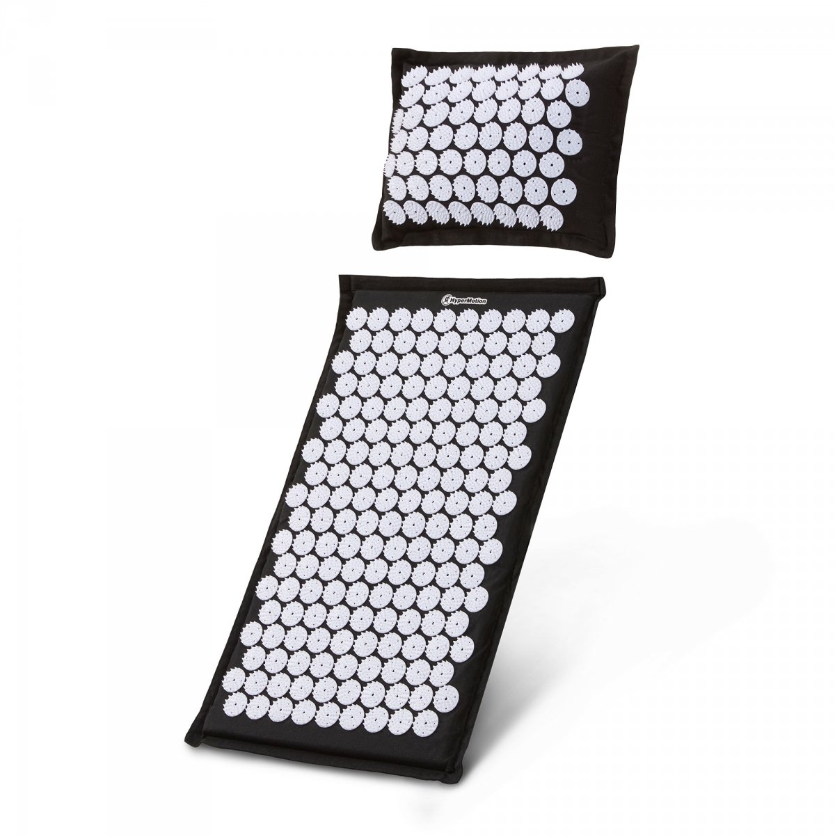 Mata do akupresury ECO lniana z włóknem kokosowym i poduszką z gryki – 68 cm HyperMotion czarno-biała