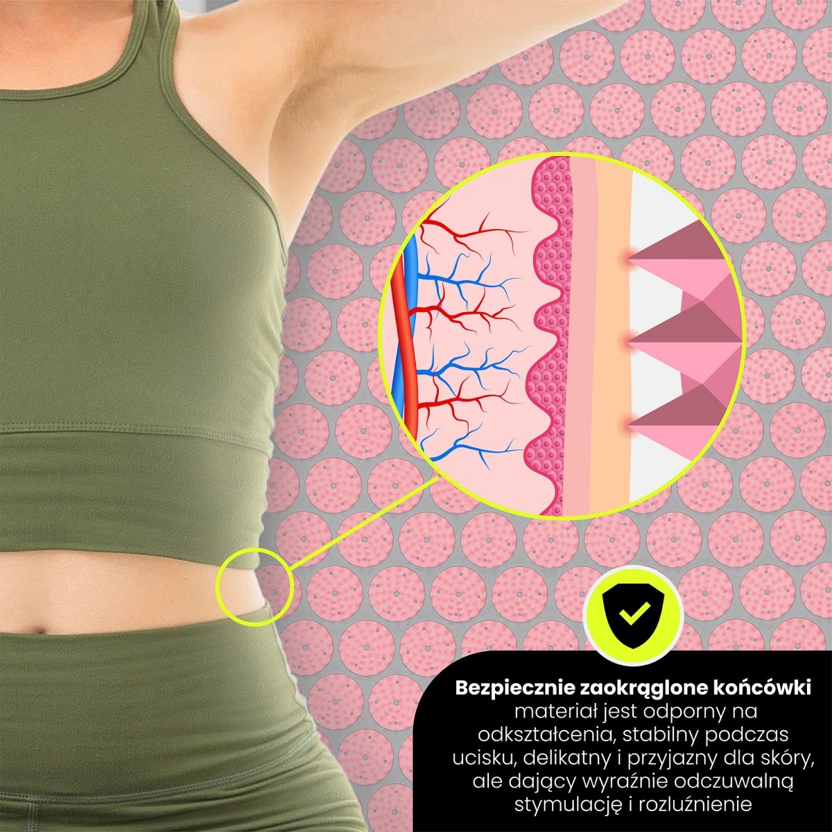 Mata do akupresury ECO lniana z włóknem kokosowym i poduszką z gryki – 68 cm HyperMotion szaro-różowa