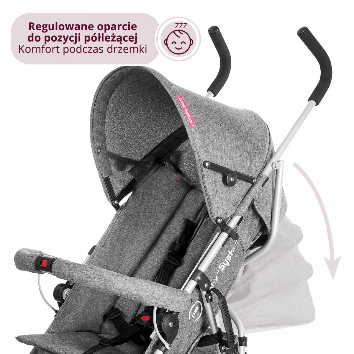 Lekki wózek spacerowy Moby-System BARTON - Szary - parasolka, spacerówka