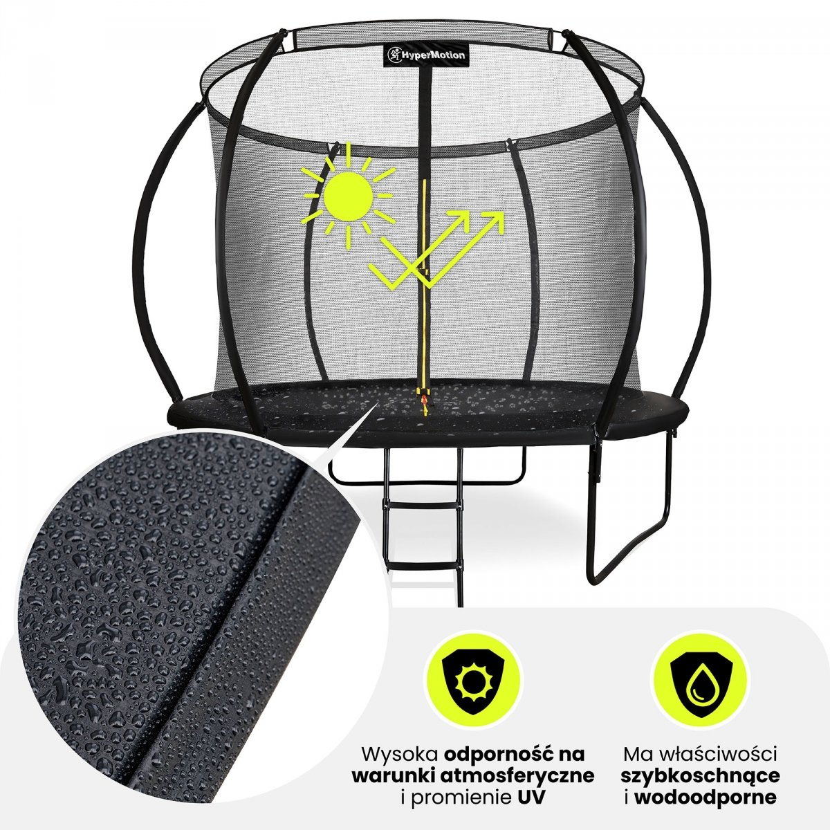 Trampolina ogrodowa XL dla dzieci HyperMotion - 305 cm 10FT - z drabinką i siatką wewnętrzną - do domu i ogrodu