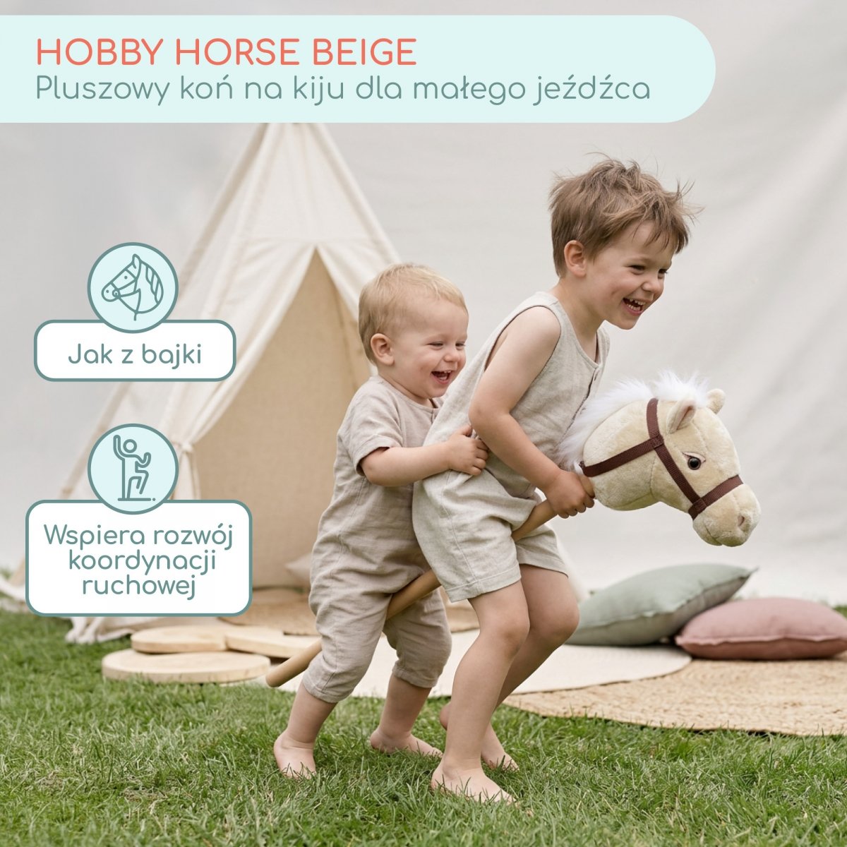 Hobby Horse – koń na kiju dla dzieci 80 cm, beżowy
