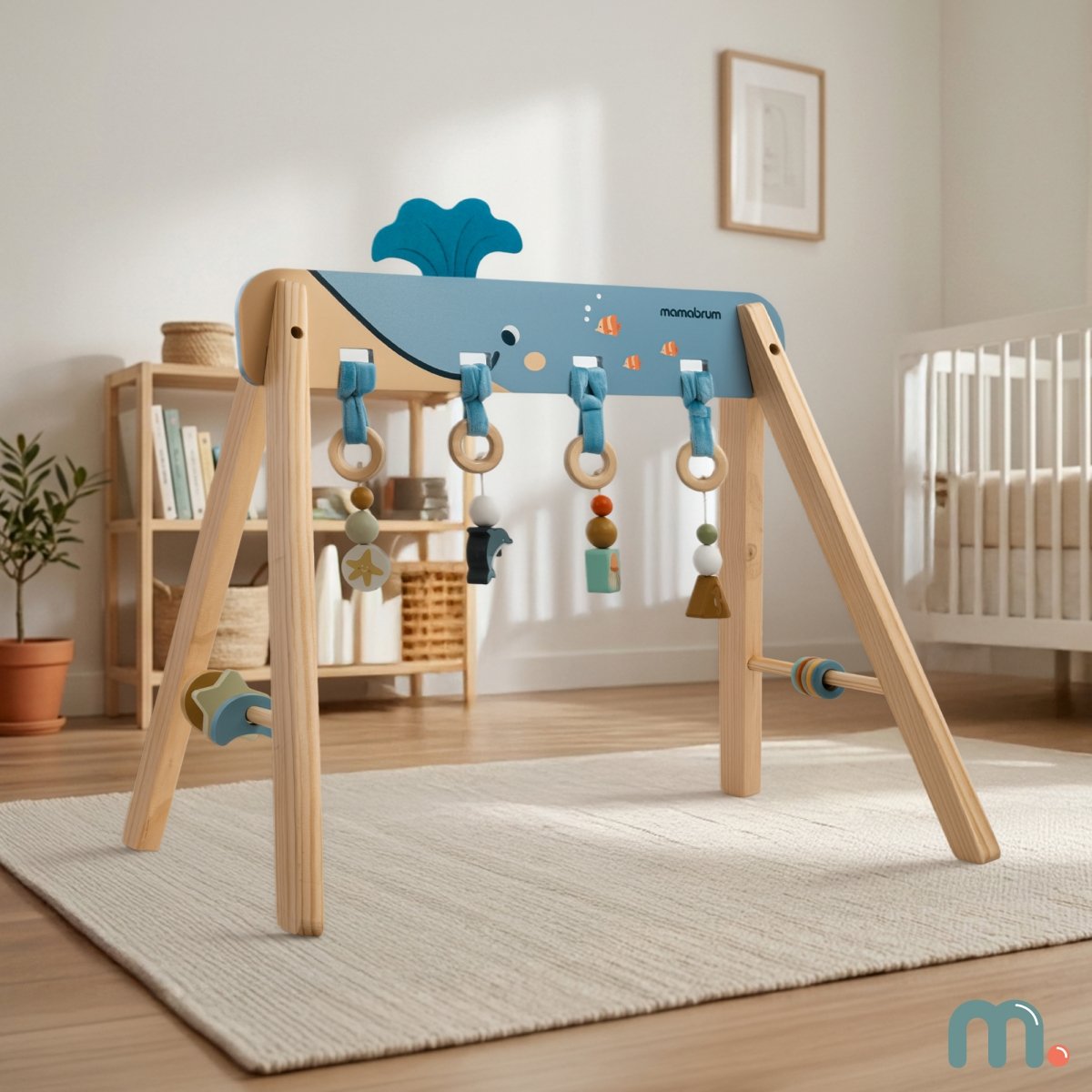 Drewniany stojak edukacyjny dla niemowląt - Baby Gym z motywem oceanu