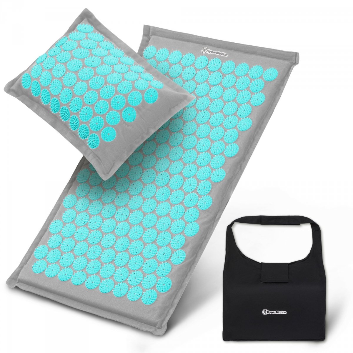 Mata do akupresury ECO lniana z włóknem kokosowym i poduszką z gryki – 68 cm HyperMotion szaro-miętowa