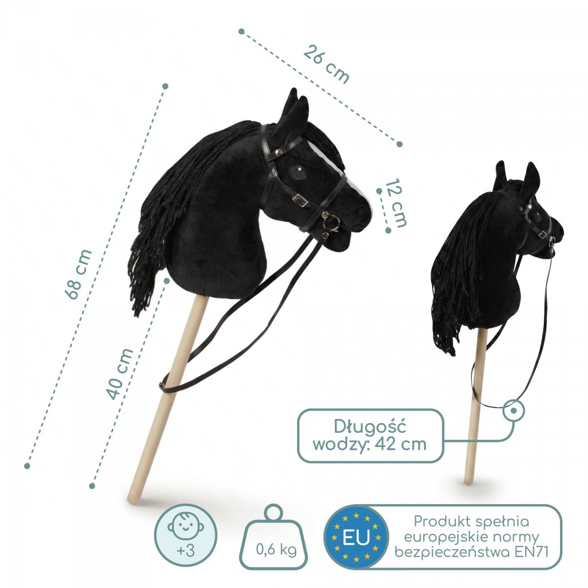 Hobby Horse – koń na kiju dla dzieci 68 cm (czarny)
