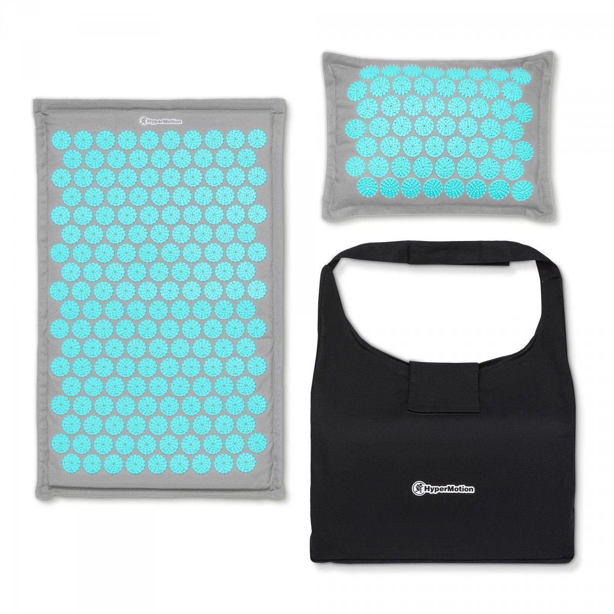 Mata do akupresury ECO lniana z włóknem kokosowym i poduszką z gryki – 68 cm HyperMotion szaro-miętowa