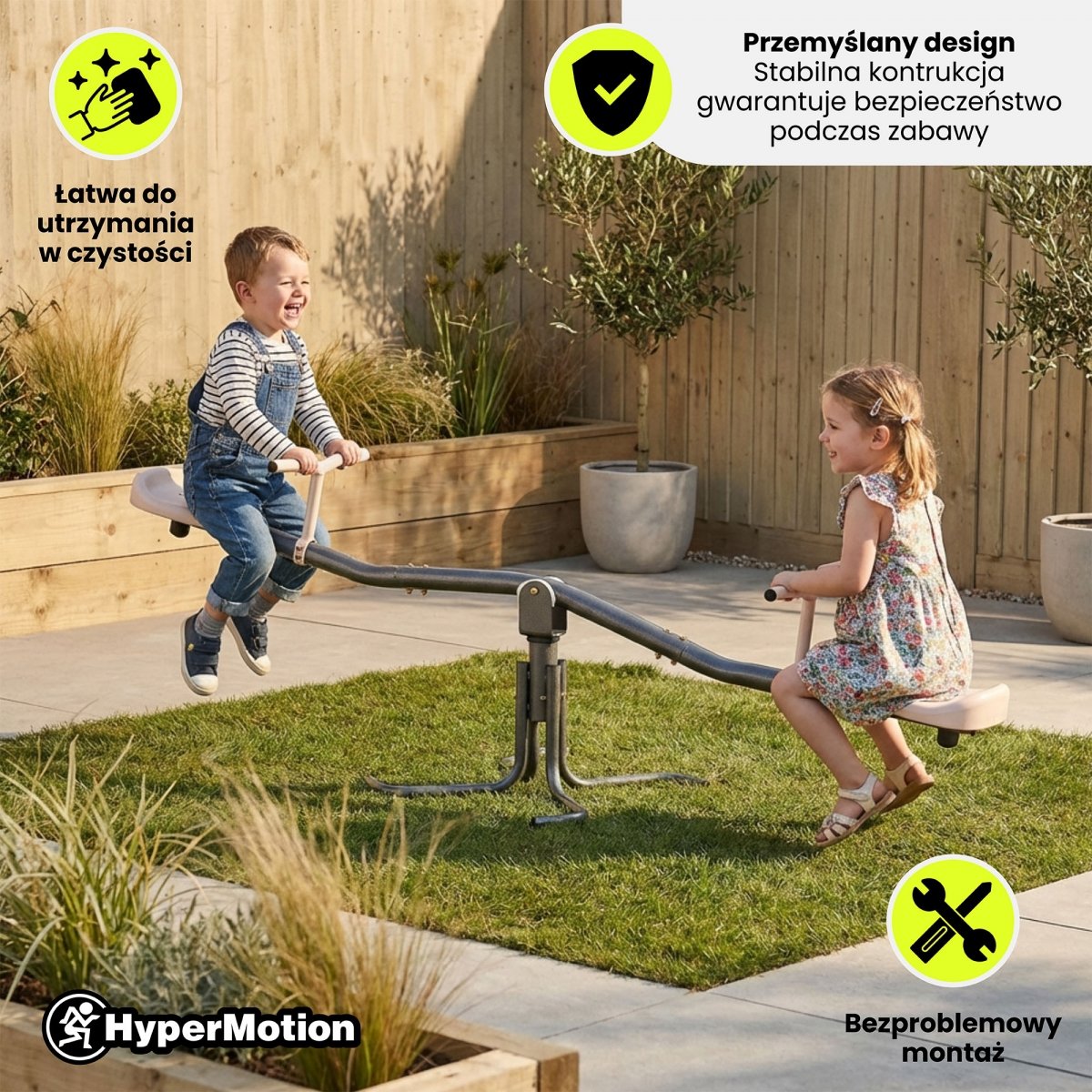 Huśtawka ogrodowa 2w1 - równoważnia z funkcją obrotu 360° - kolor beżowy