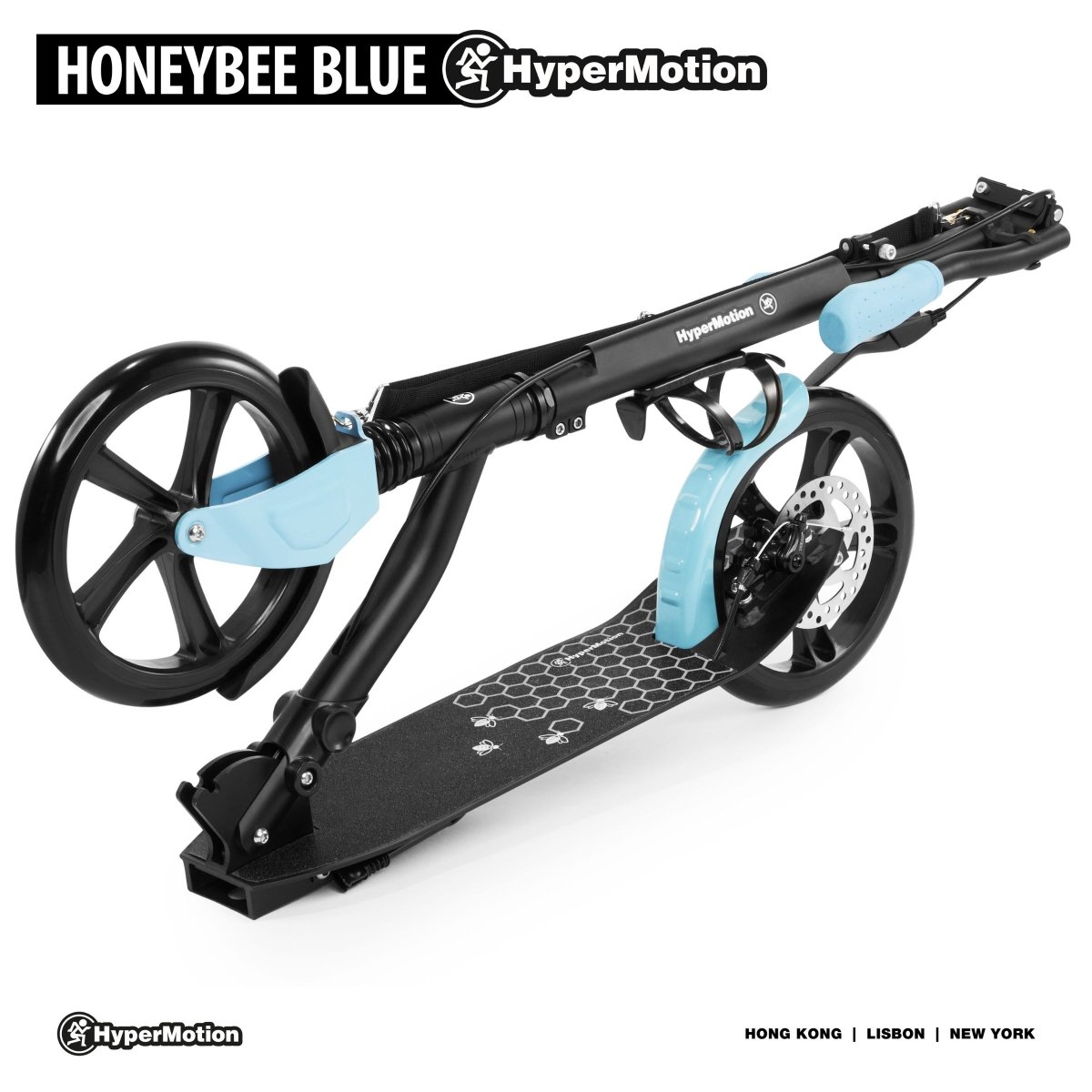 Hulajnoga miejska dwukołowa HONEYBEE Blue HyperMotion 100kg - full aluminium, duże koła 250mm