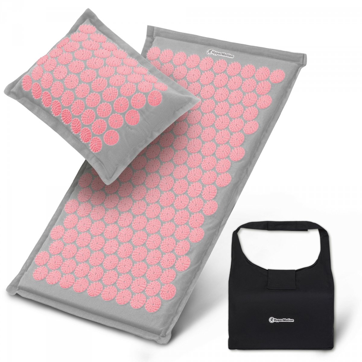 Mata do akupresury ECO lniana z włóknem kokosowym i poduszką z gryki – 68 cm HyperMotion szaro-różowa