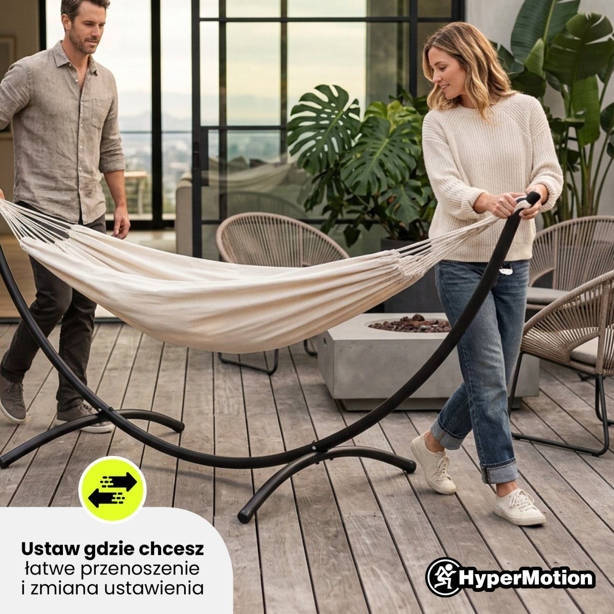 Zestaw hamak ogrodowy + stelaż metalowy łukowy – gotowa strefa relaksu
