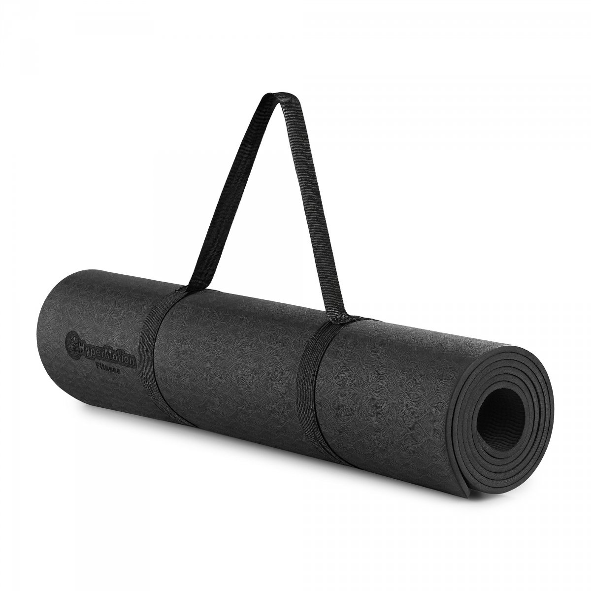 Mata do jogi i ćwiczeń HyperMotion Lotos TPE 6 mm z paskiem – 183 × 61 cm – czarna