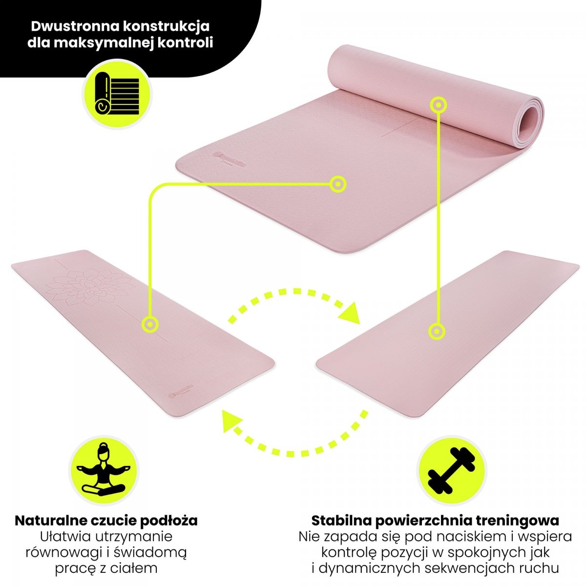 Mata do jogi i ćwiczeń HyperMotion Lotos TPE 6 mm z paskiem - 183 x 61 cm - różowa