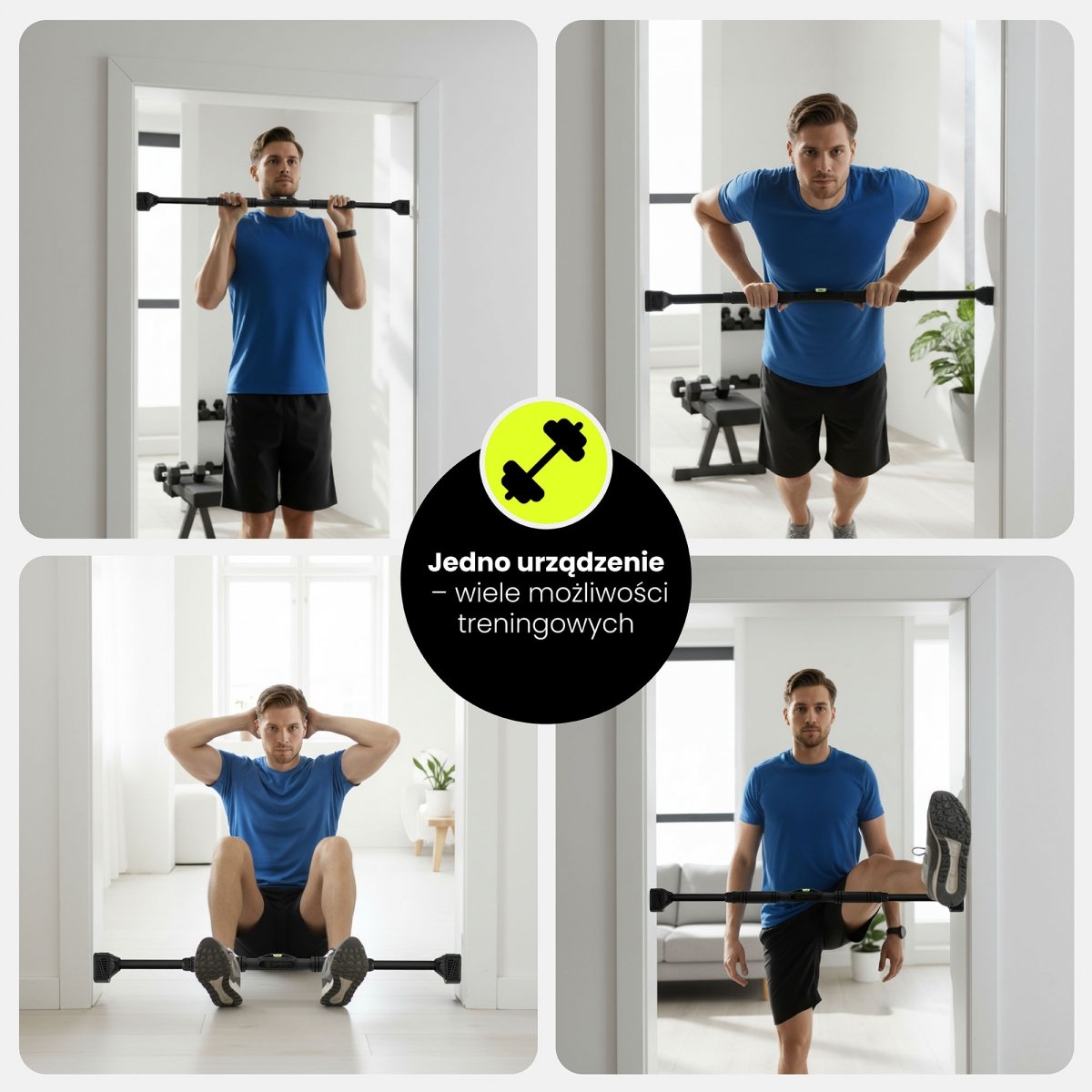 Drążek rozporowy do podciągania HyperMotion regulowany 74-100 cm, 200kg, czarny