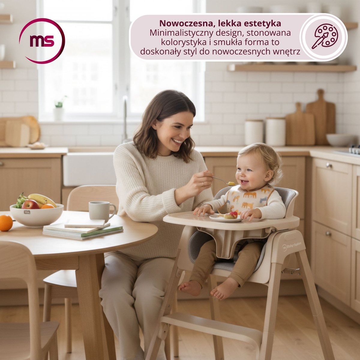 Składane krzesełko do karmienia Lumo 3w1, dwupoziomowe dla dziecka - Moby-System beżowe