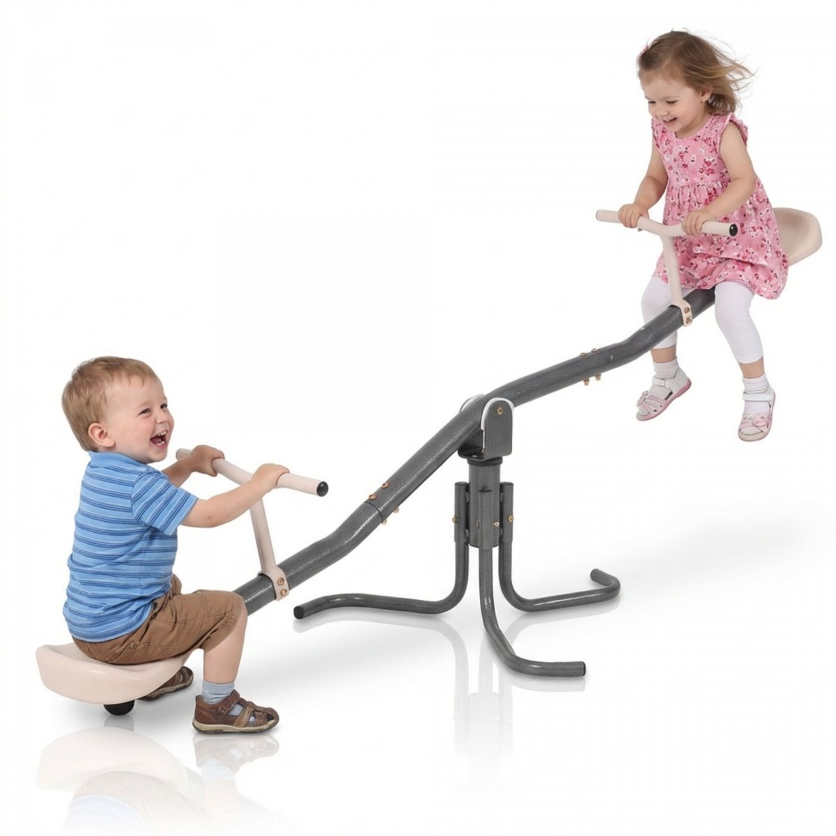 Huśtawka ogrodowa 2w1 - równoważnia z funkcją obrotu 360° - kolor beżowy