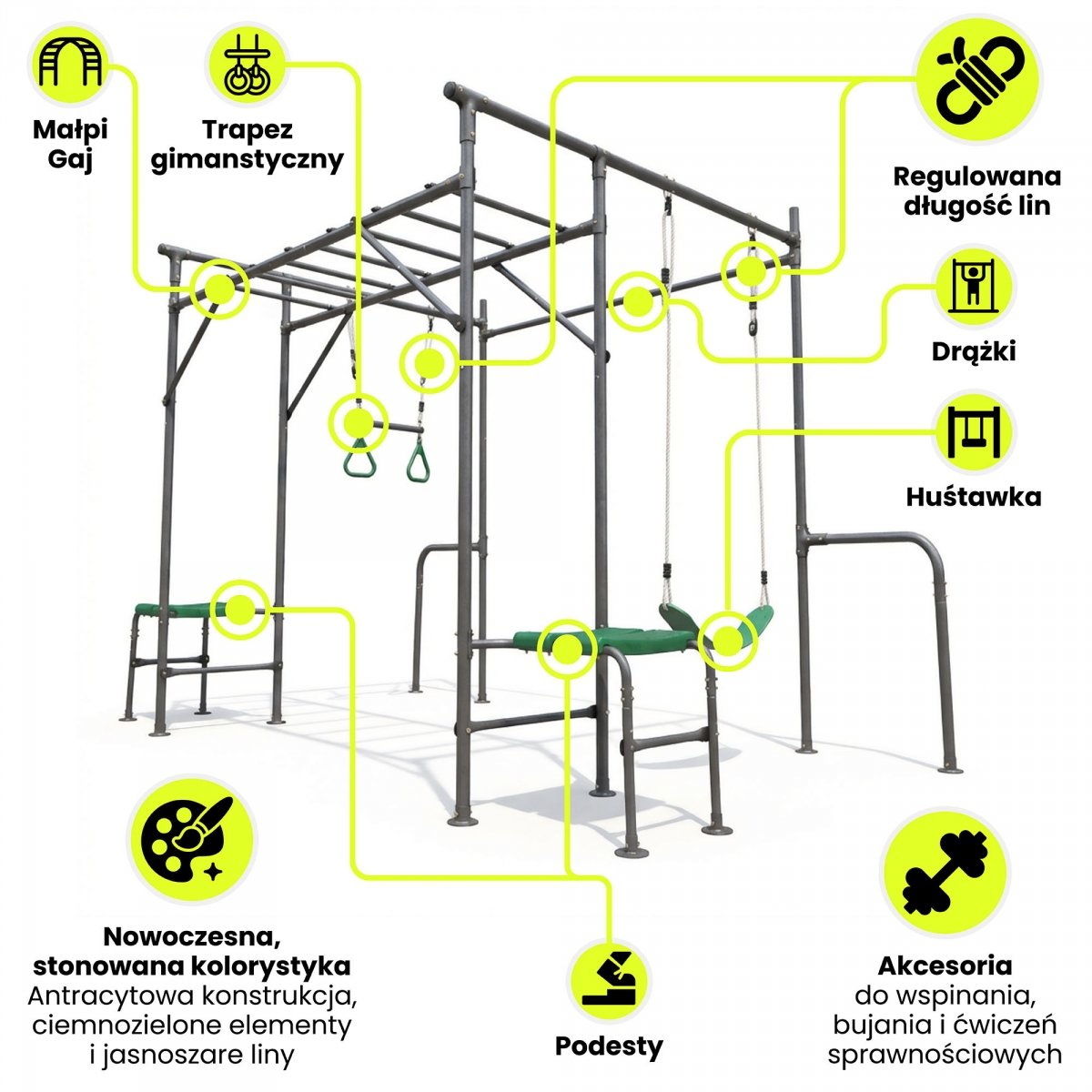 Wielofunkcyjny Plac Zabaw XXL z Małpim Gajem i Akcesoriami – Siłownia Ogrodowa HyperMotion