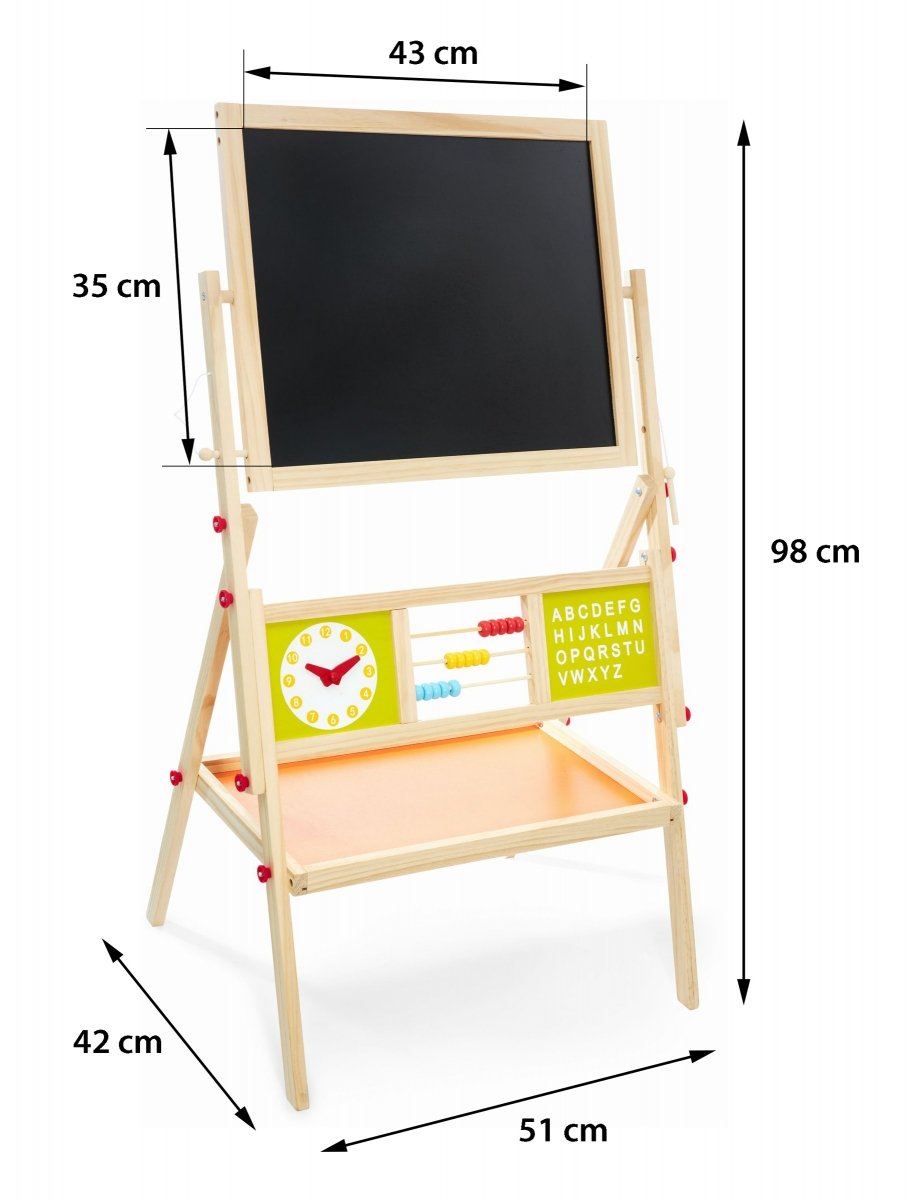 Duża tablica edukacyjna dwustronna: magnetyczna i kredowa - suchościeralna, drewniana