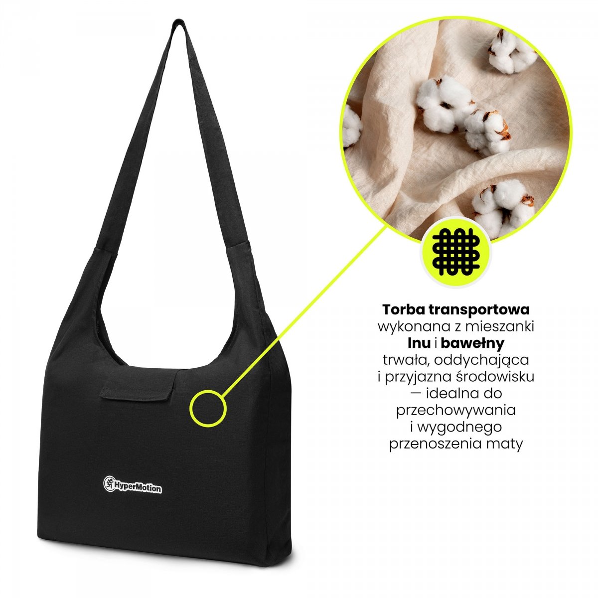 Mata do akupresury ECO lniana z włóknem kokosowym i poduszką z gryki – 68 cm HyperMotion czarno-biała