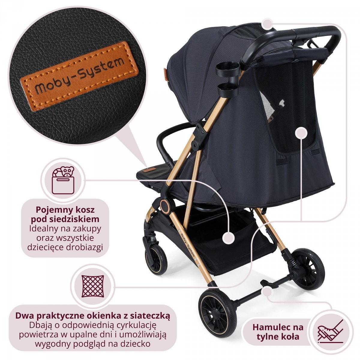 Wózek dziecięcy Spacerówka Moby-System LENA GOLD PRO z funkcją WALIZKI