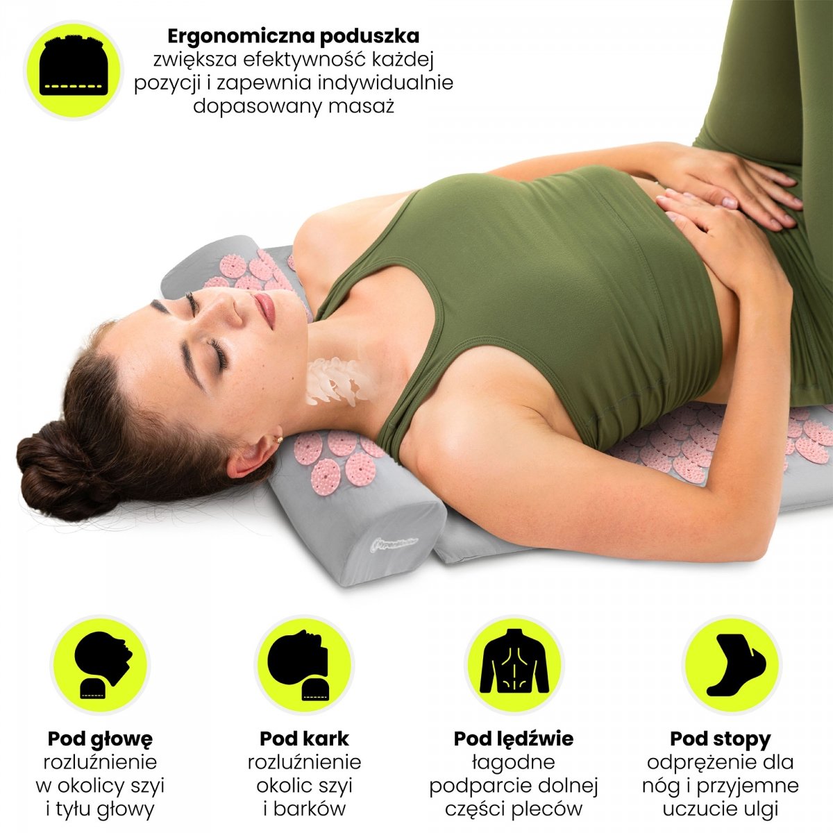 Duża mata do akupresury z poduszką i pokrowcem - 130 cm HyperMotion szaro-różowa